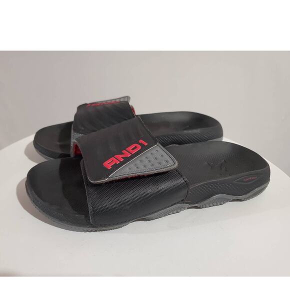 And1 Mens Swish 2.0 Adjustable Slide Sandals Size 7 Black Gray Red Comfort - Picture 2 of 11